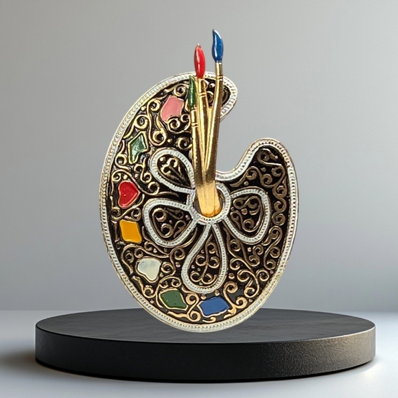 Spain Damascene 2-Tone Metallic Colorful Damascene Artists Painting Brooch - Picture 5 of 17